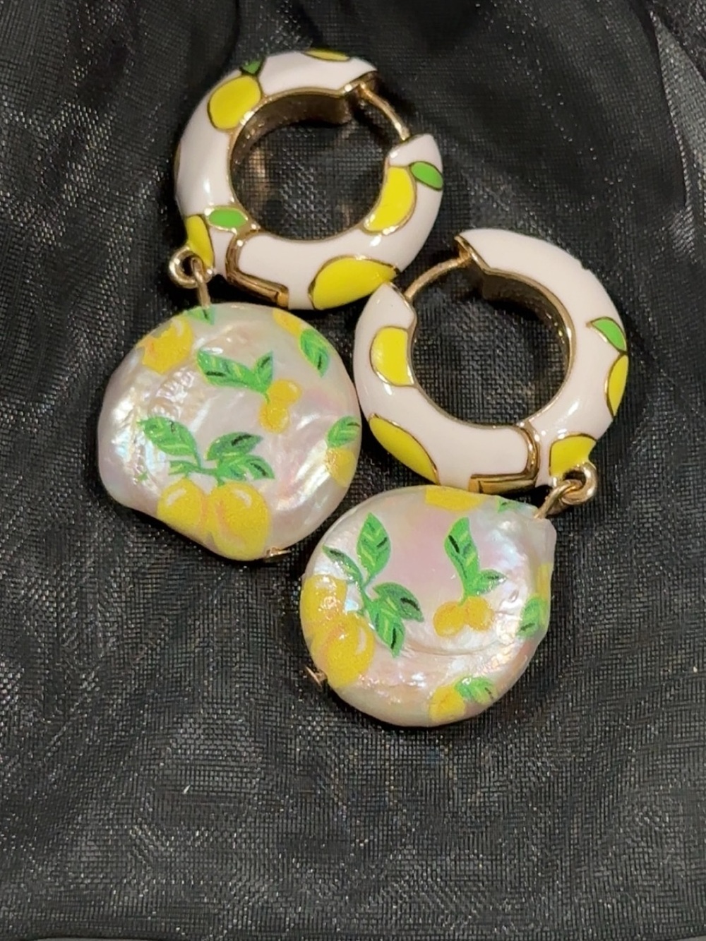 BaubleBar White Enamel Hoop Earrings with Yellow Lemon Discs